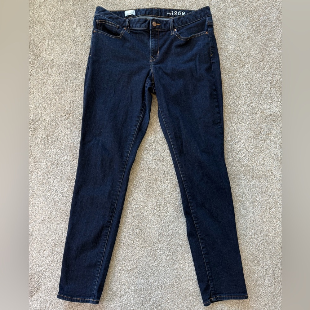 Gap 1969 Curvy Skinny Jeans 32L Dark Wash Stretch Denim
